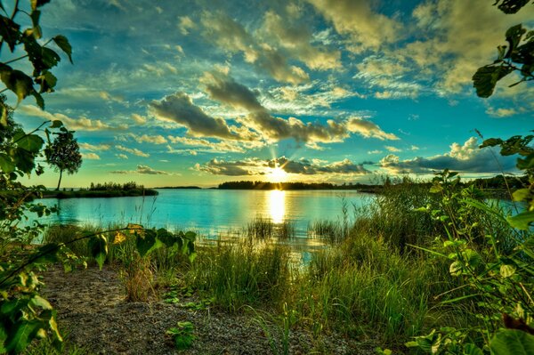 Dawn over the lake. Fishing Bay