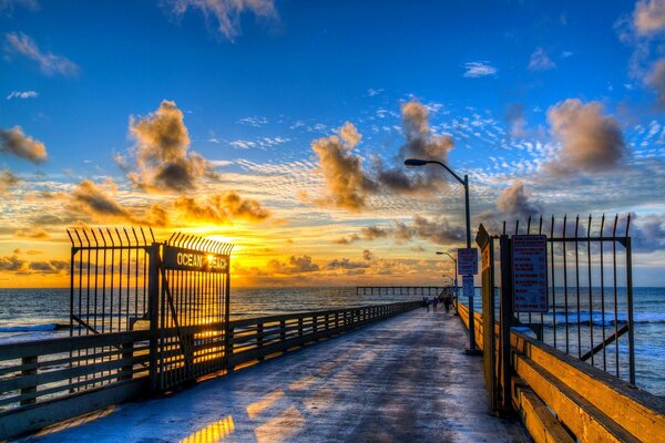 Berth at sunset sea horizon