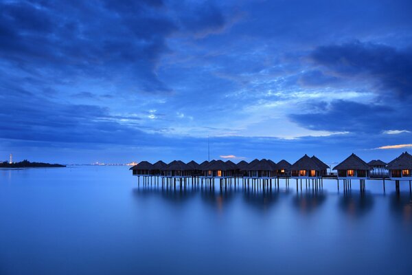 Evening day by the sea with houses