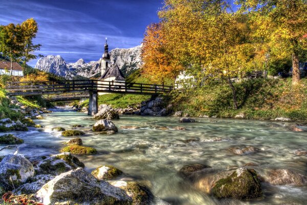 Summer and a river with a bridge