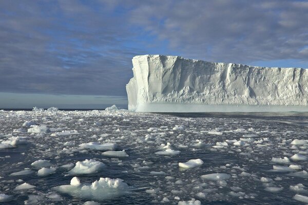 Iceberg in the sea there are large ice floes floating around