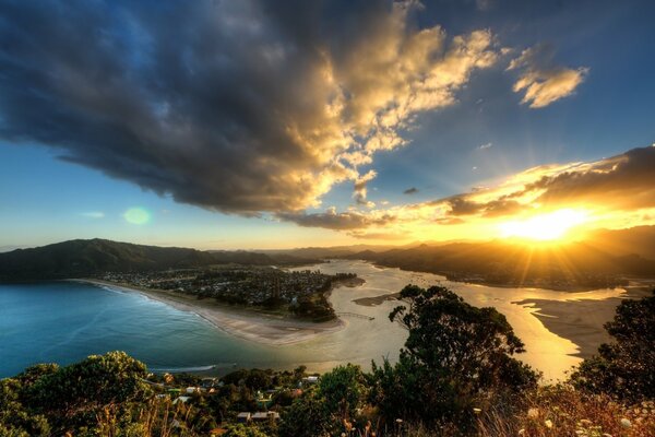 Beautiful landscape opening from the mountain at sunset