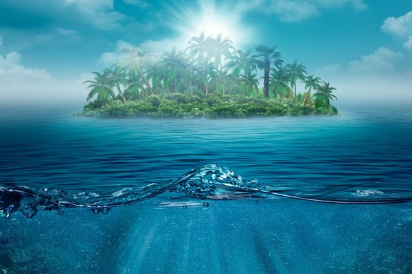 Piękna Samotna wyspa z palmami wśród Oceanu
