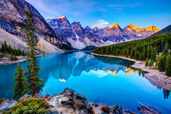 Beautiful nature lake, clouds, mountains