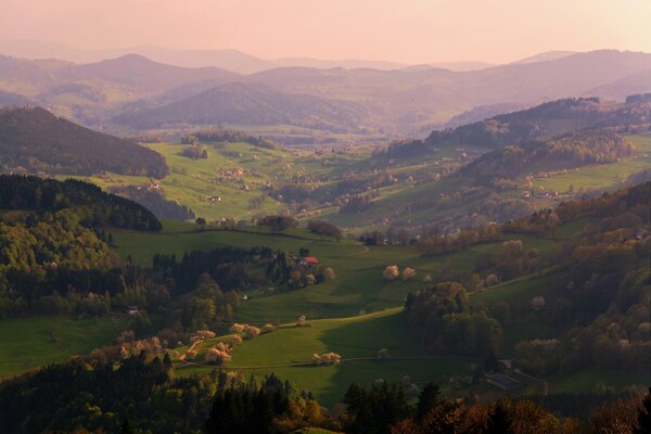 Photos of the mountains of France in the evening