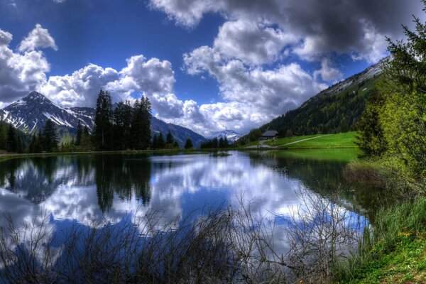 Reflection in the lake of the French Alps