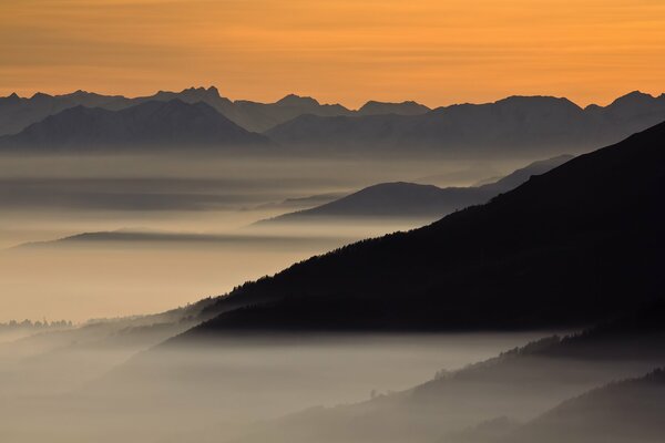 Foggy morning in the mountains of Tibet