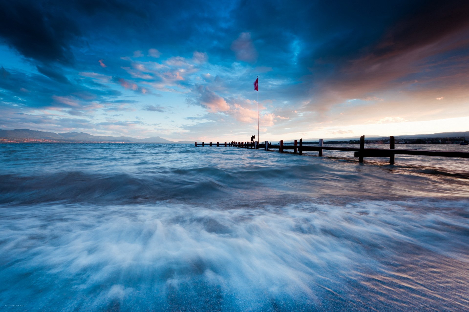 meer brücke flagge himmel landschaft