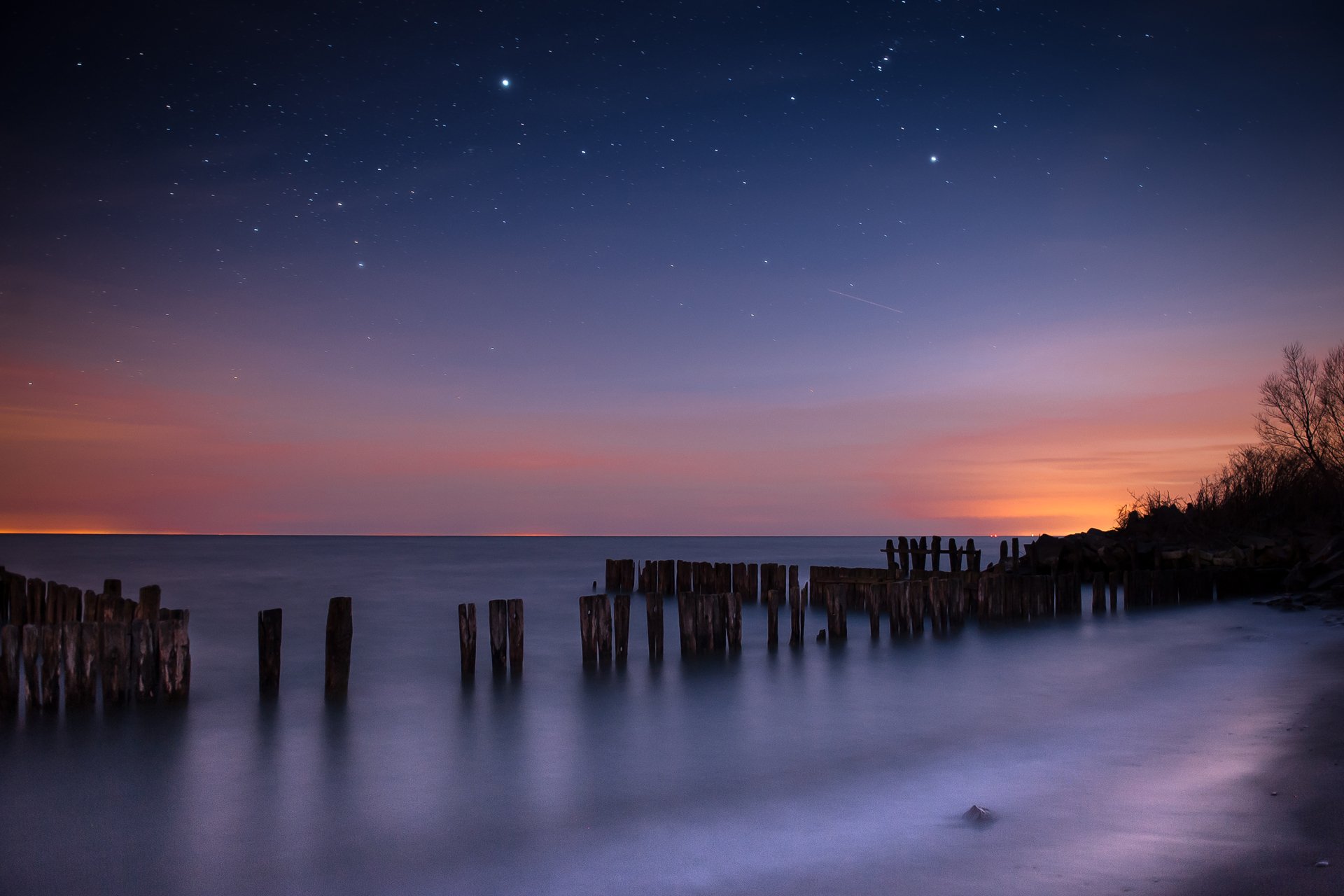 nuit ciel étoiles constellations mer surface