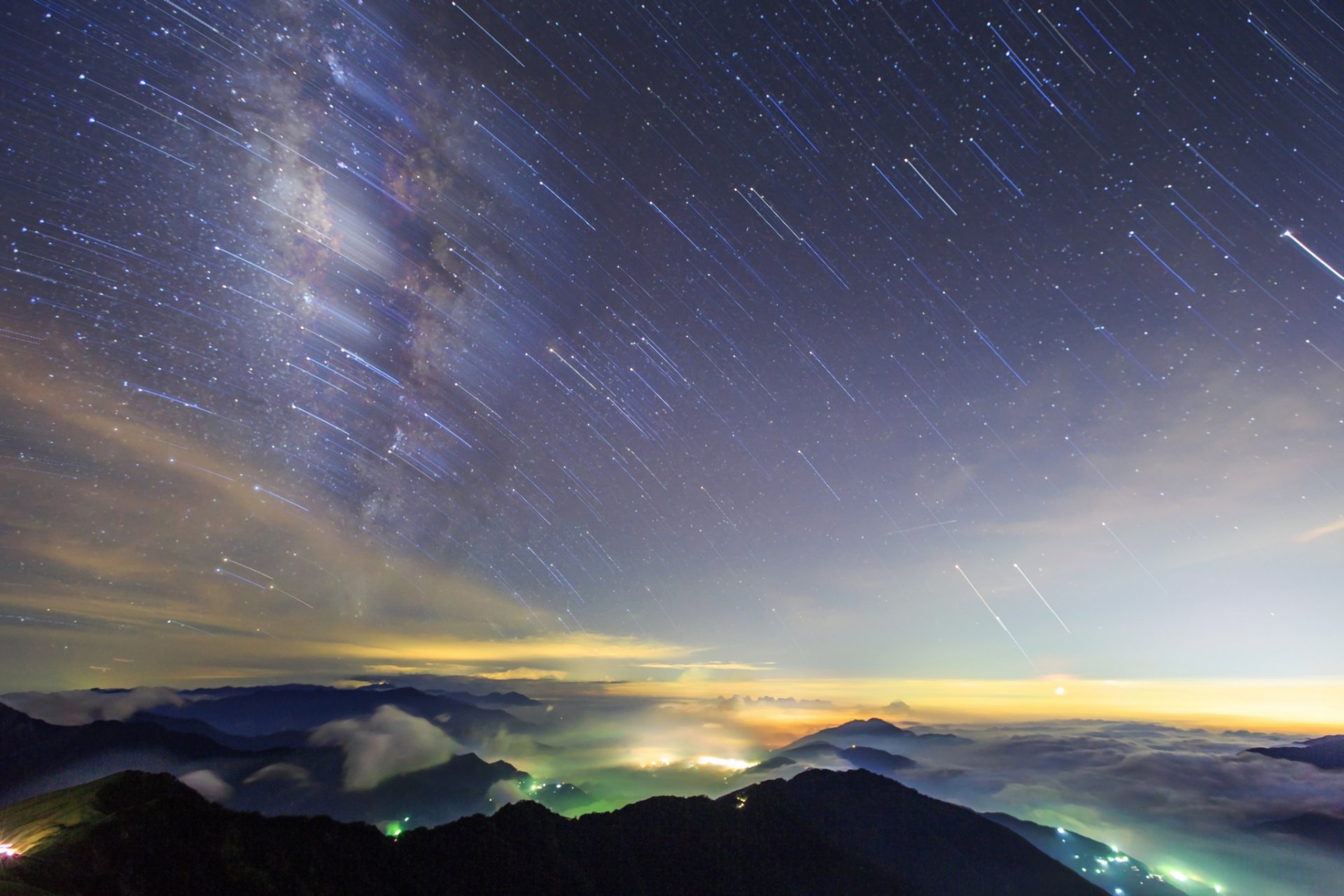 cielo notte stelle vista tiro montagne colline nuvole