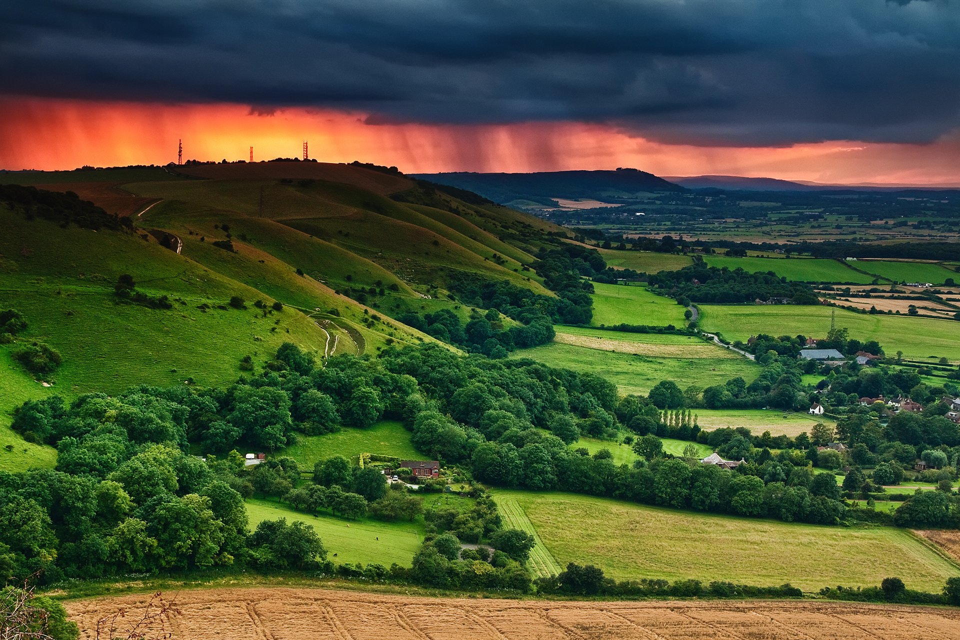 ky clouds clouds sunset fields valley houses trees summer