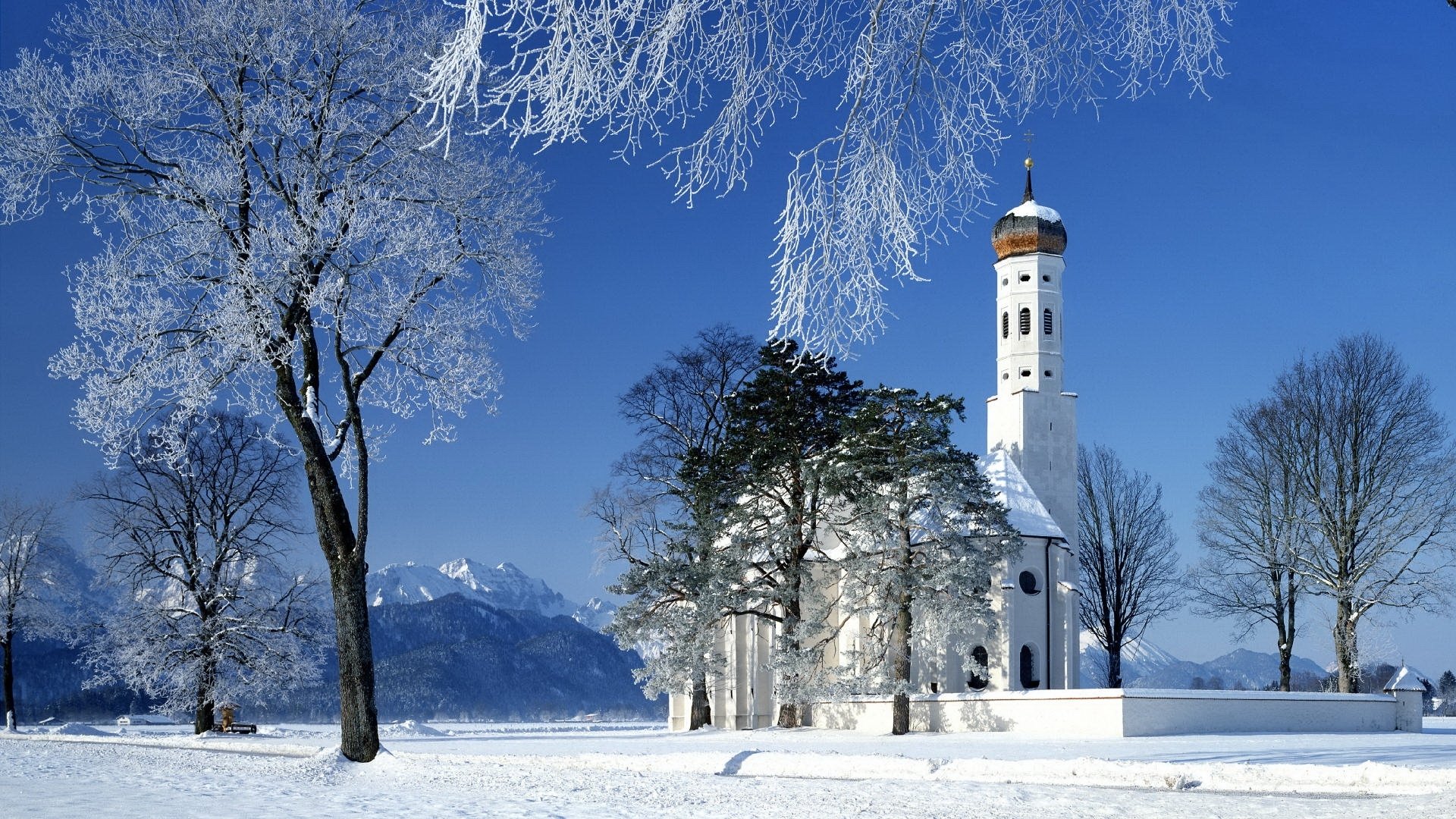 landscape church winter mountain snow