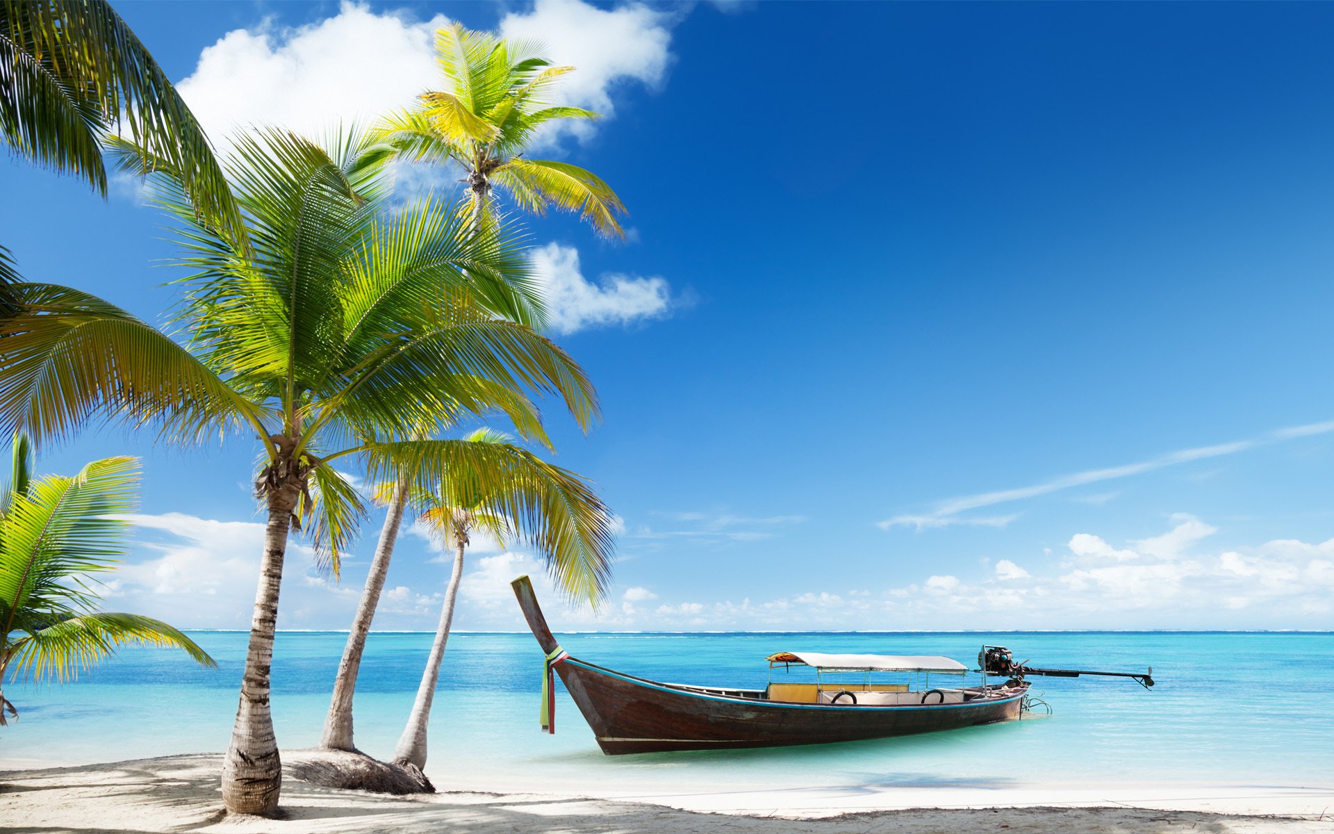 palme barca scialuppa tropici mare nuvole sabbia
