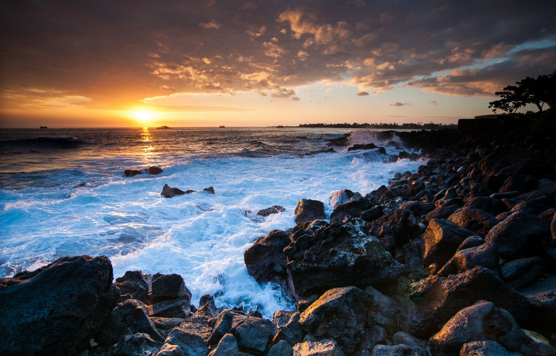 hawaii ocean sunset stones coast