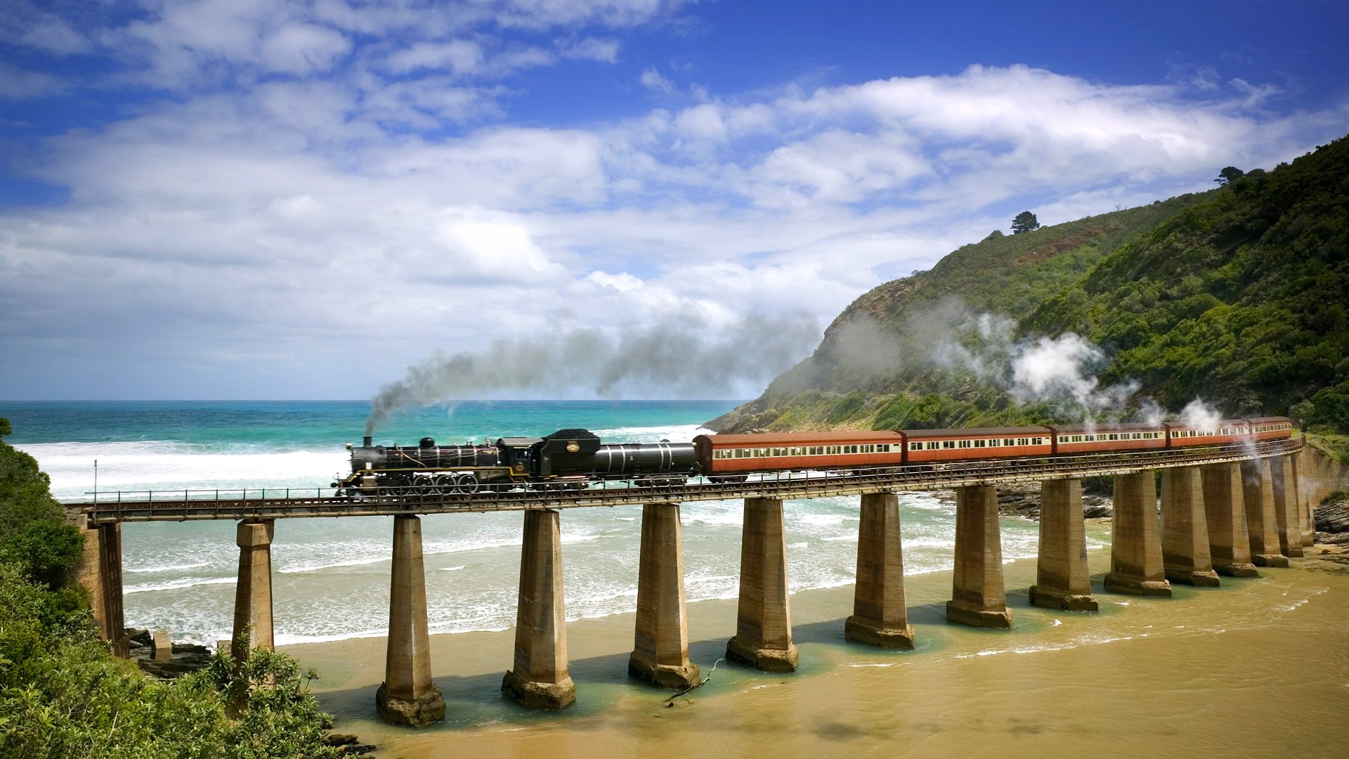 locomotive pont chemin de fer mer