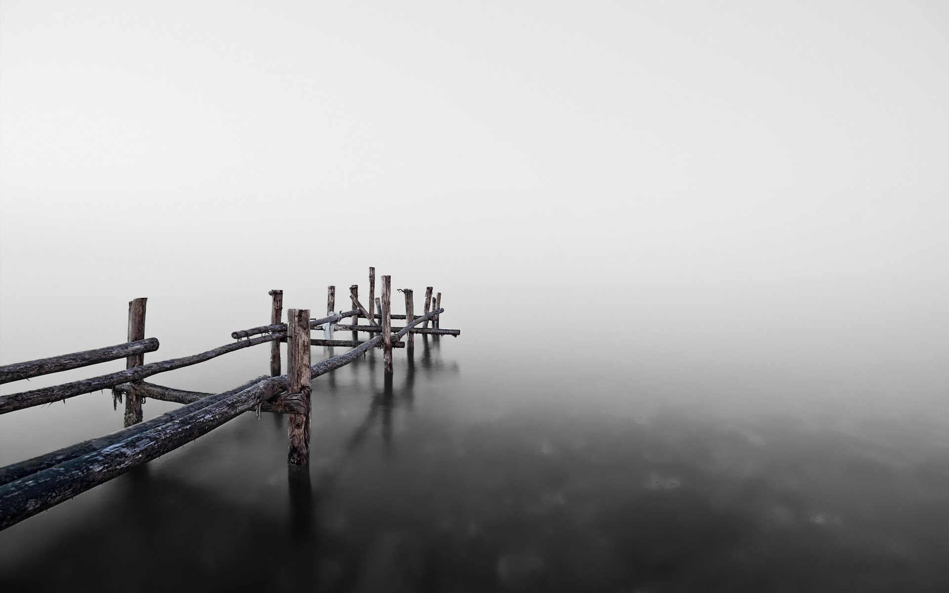 mañana niebla lago puente naturaleza paisaje