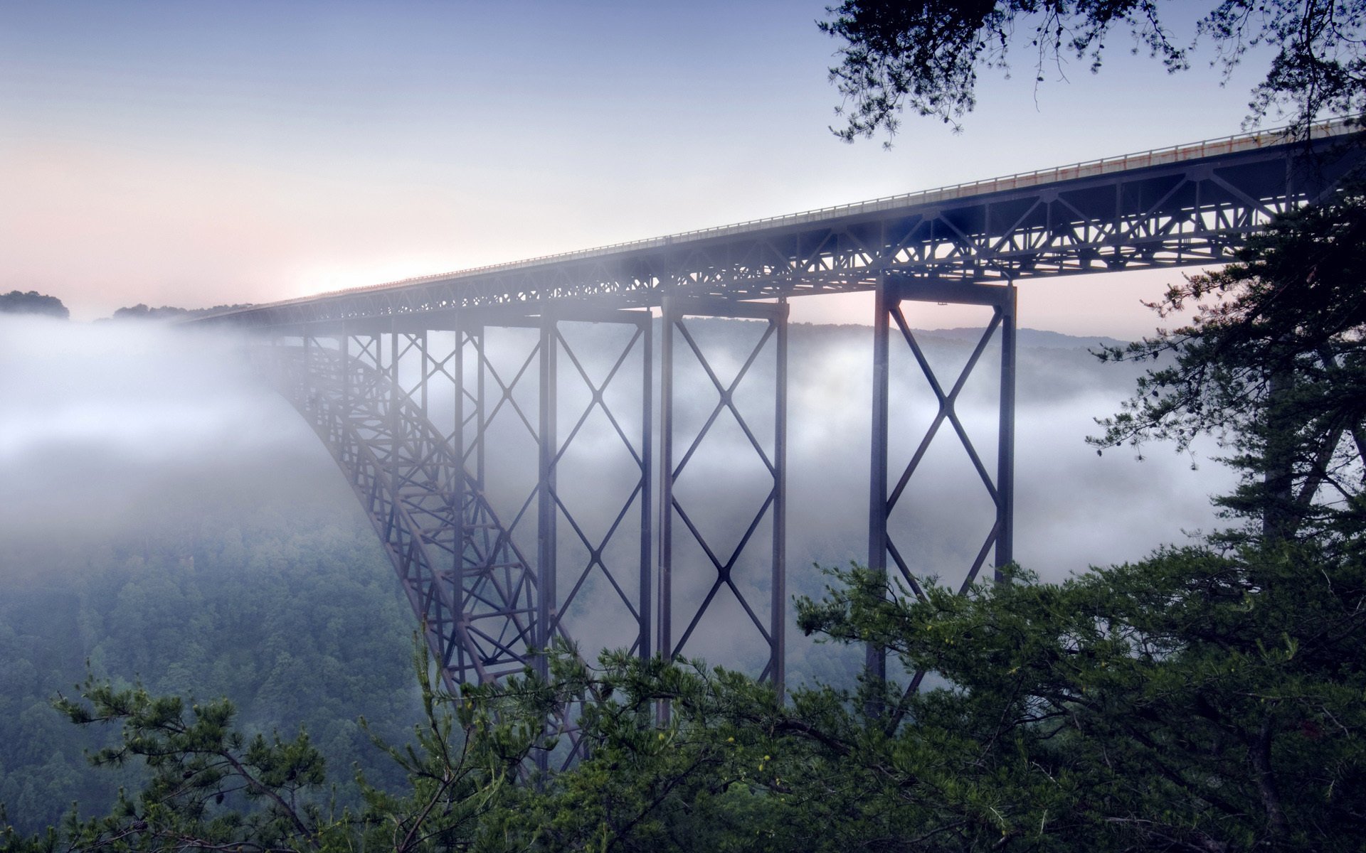 new river gorge bridge landscape bridge fog