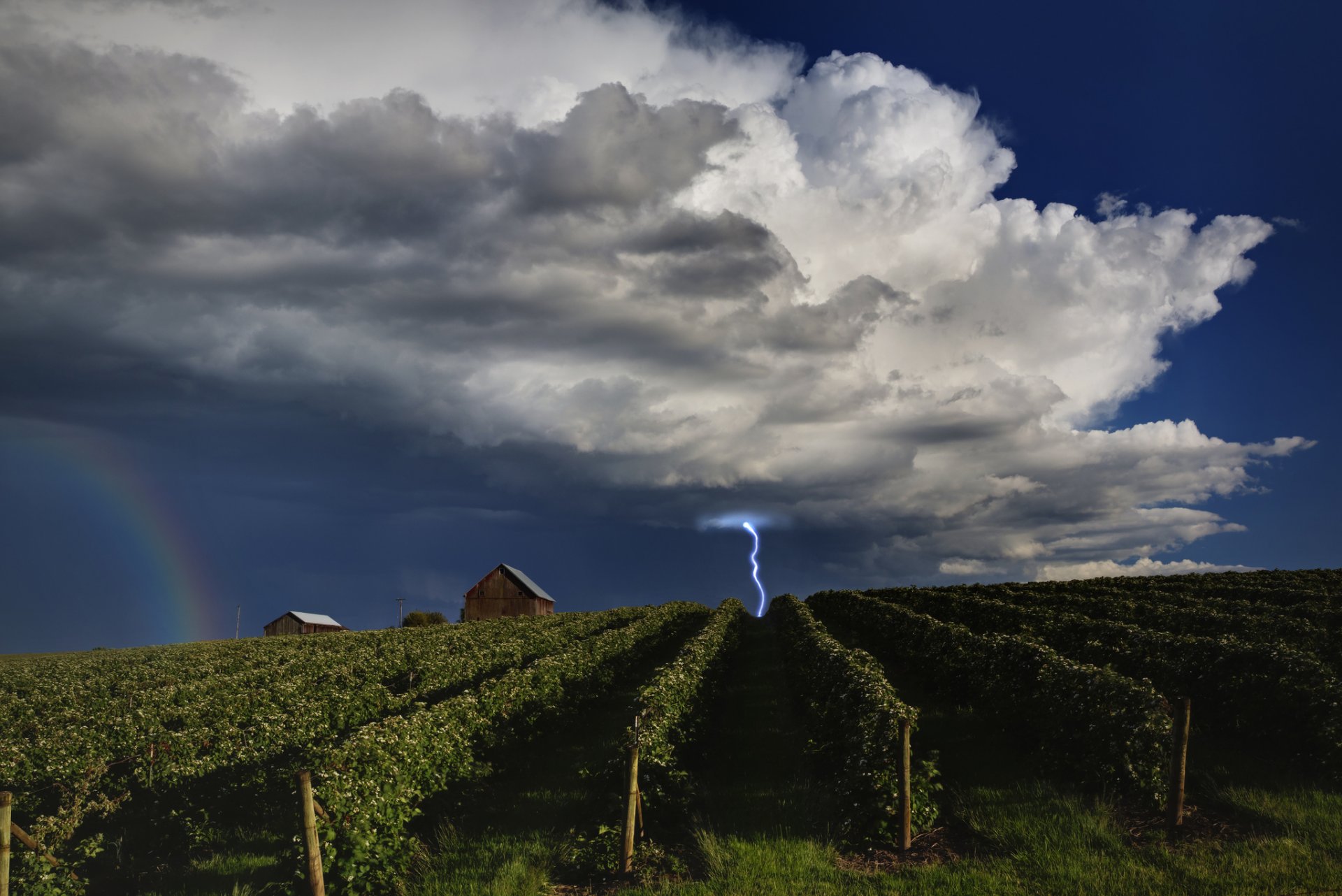 cielo nuvole arcobaleno fulmine vigneti casetta