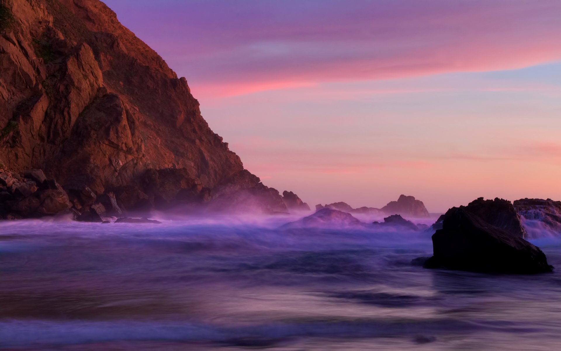 unset twilight rock stones quiet ocean beach pfeiffer california pfeiffer beach