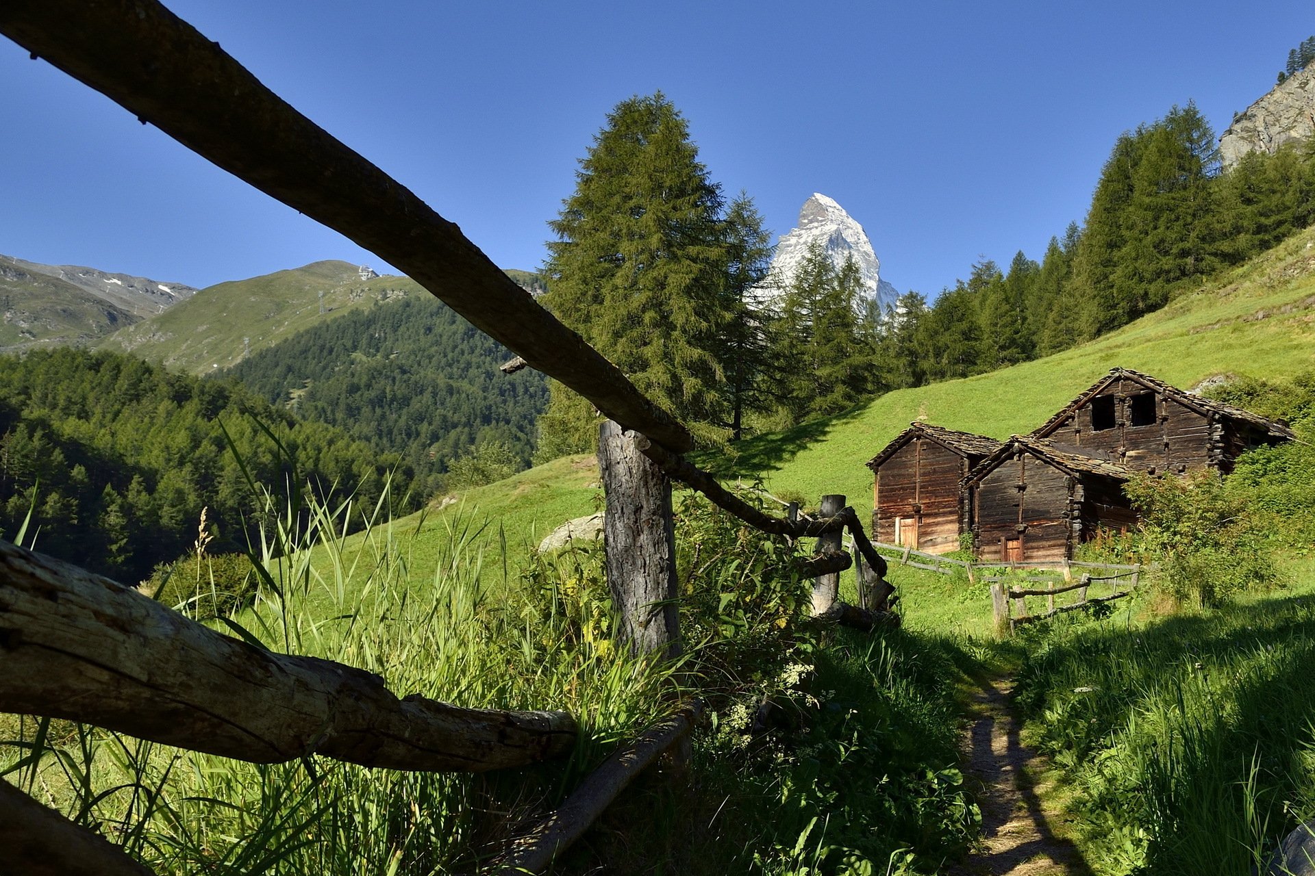 fence house mountain landscape