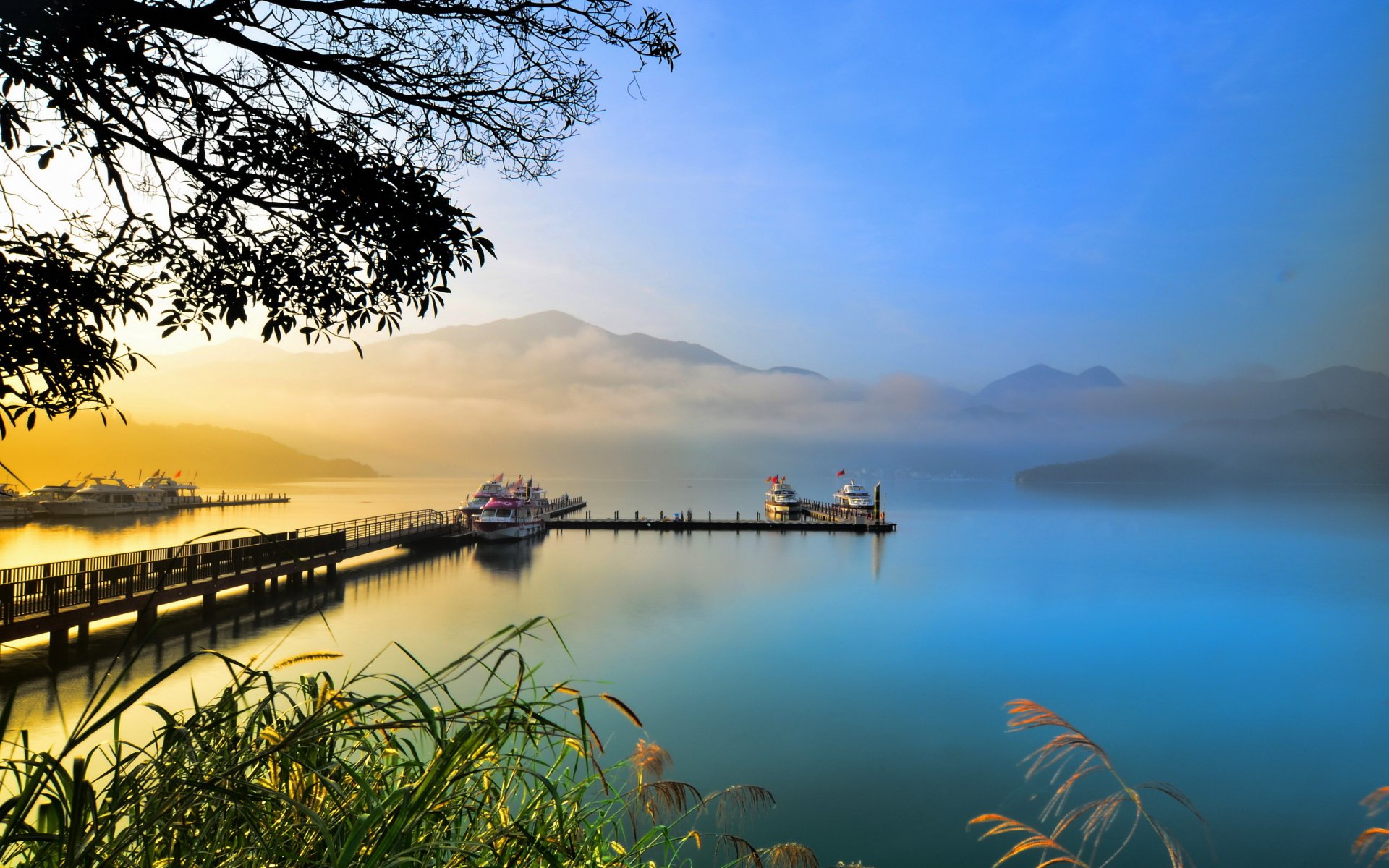 lake sky ships landscape