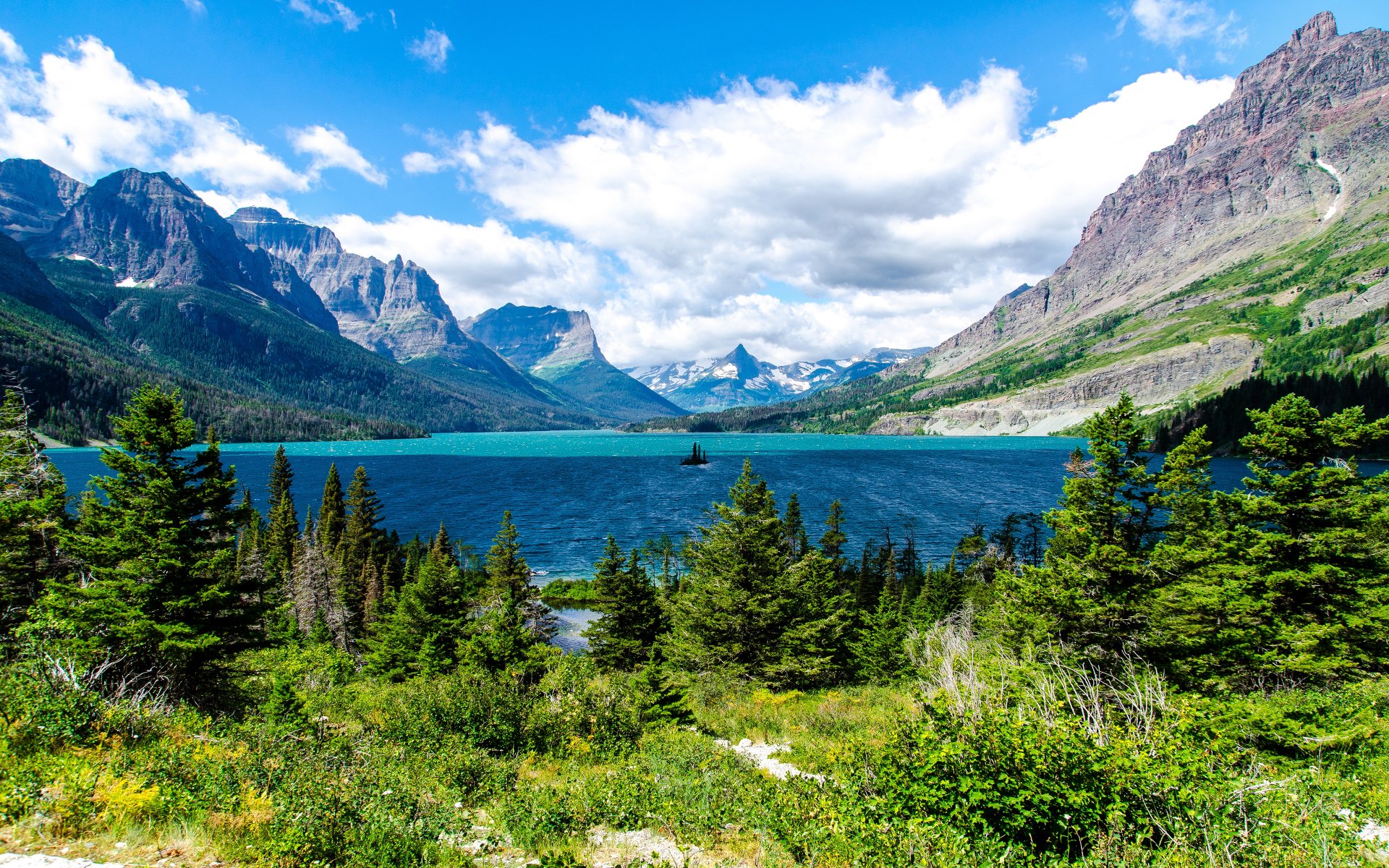 st. mary lake glacier national park see berge tannen natur