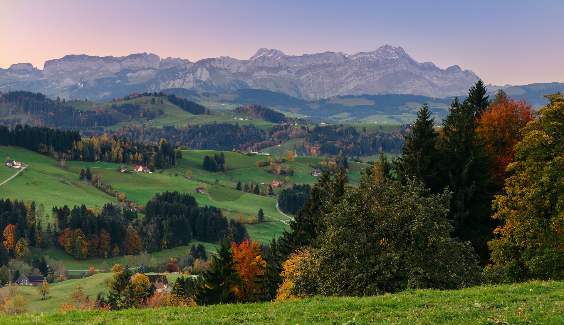 himmel tal berge wald gras herbst