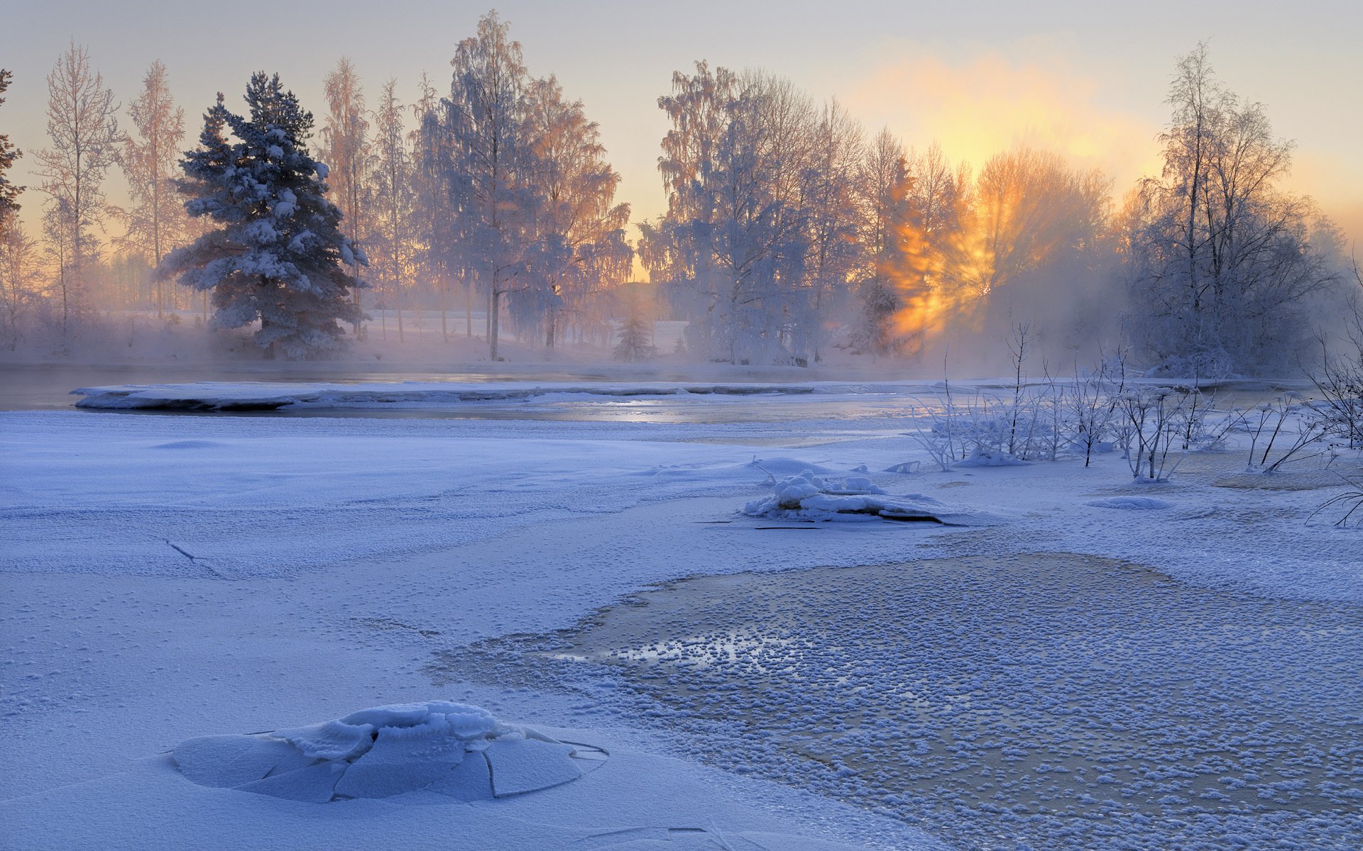 rivière voxnan hälsingland suède hiver rivière arbres neige nature lever du soleil matin