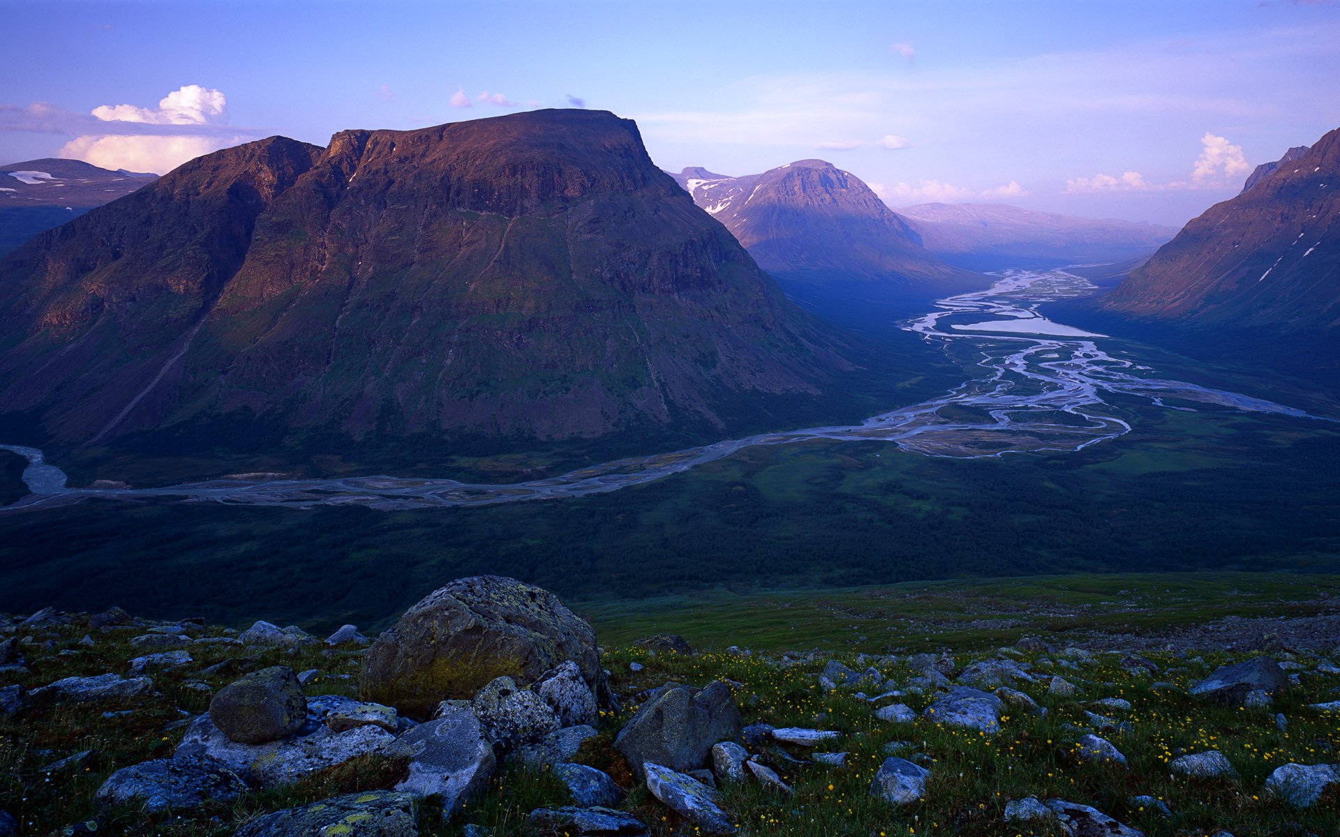 rapa river sarek national park sweden river valley mountain stone