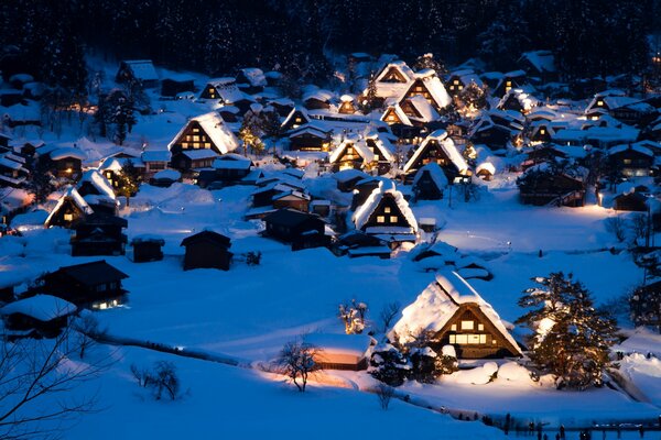 At home on a winter night in the snow