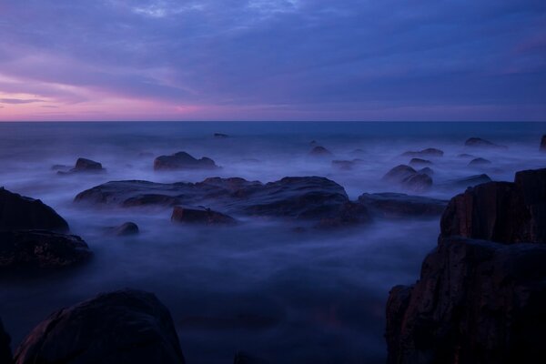 Lilac sunset on the ocean