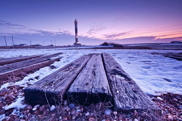 The night sky. Boards on stones