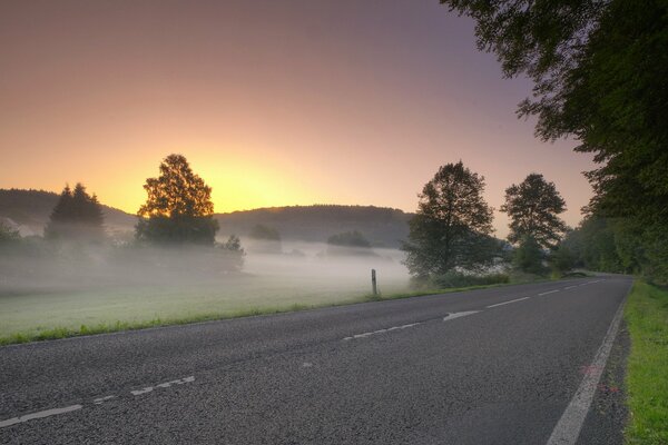 Landschaft im Nebel Sonnenuntergang Feld