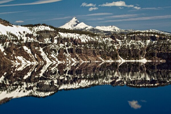 Mountains, forest reflection in the water