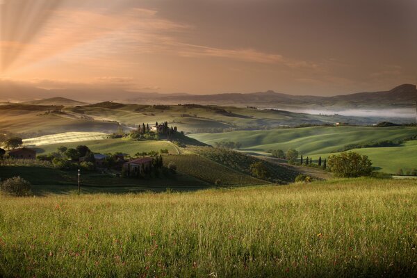 Ciel d été à Tuscan à l horizon des champs