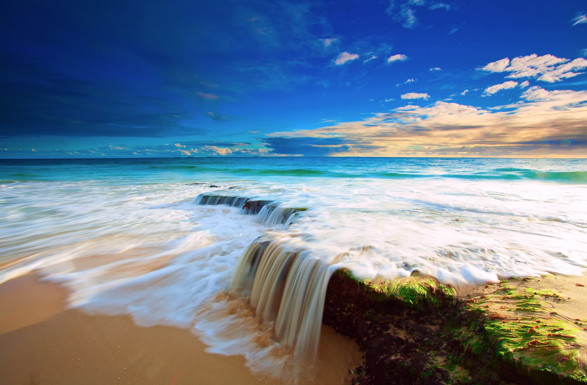 meer himmel wolken wasser strom strand wasserfall steine