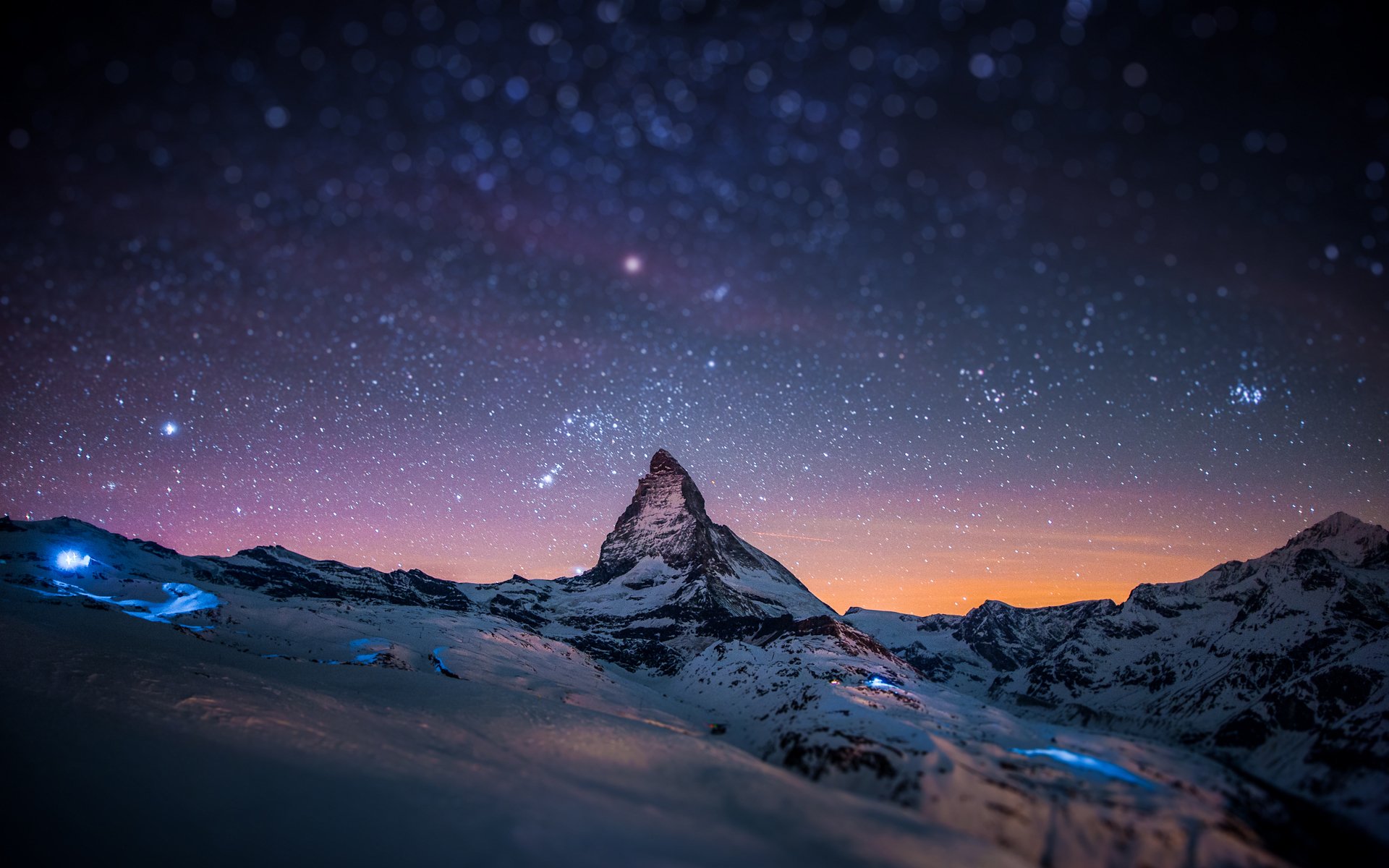 montaña matterhorn montañas alpes roca acantilados cumbre pico noche nieve estrellas resplandor cambio e inclinación