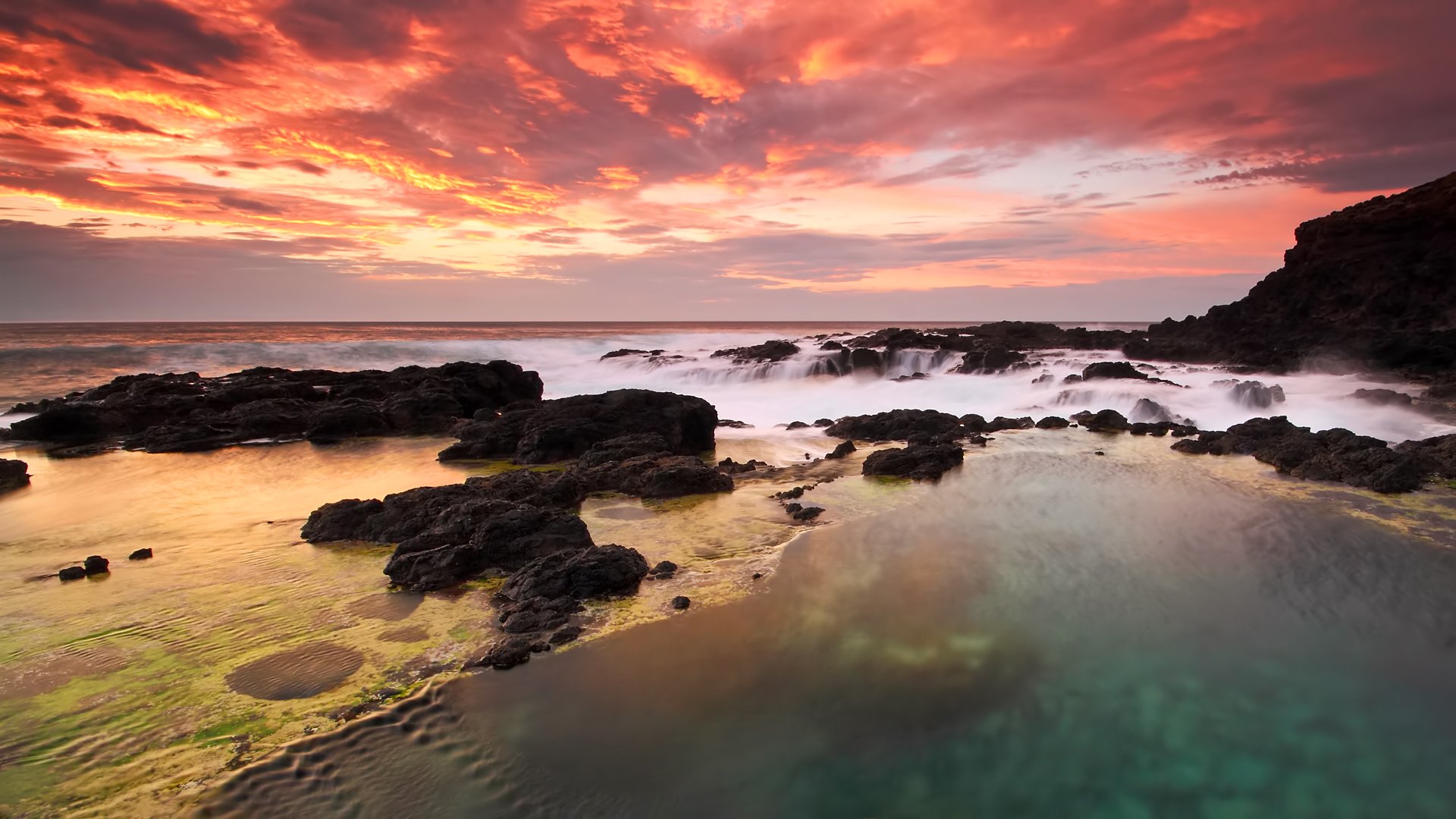 unset sky clouds rock stones sea ocean cape australia