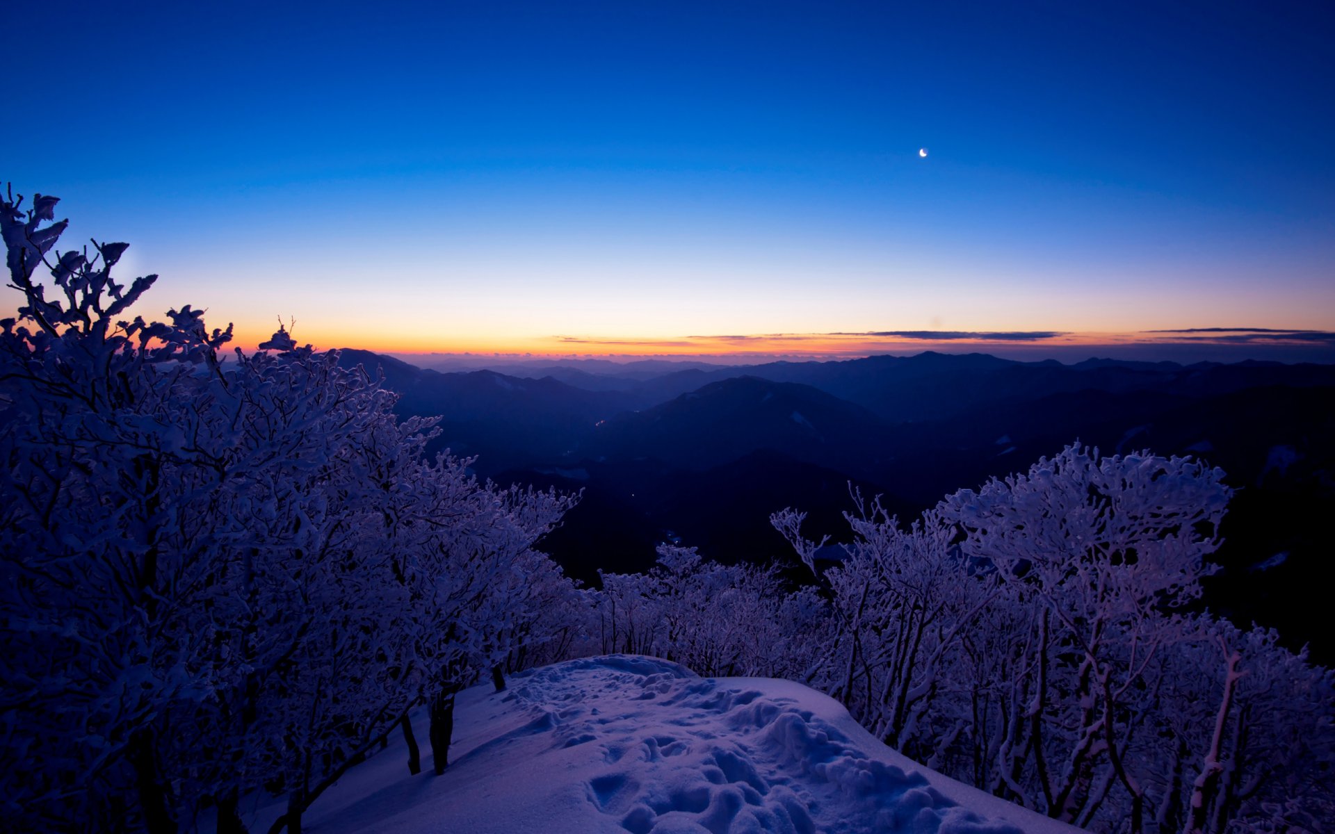 cielo puesta de sol montañas nieve árboles mes