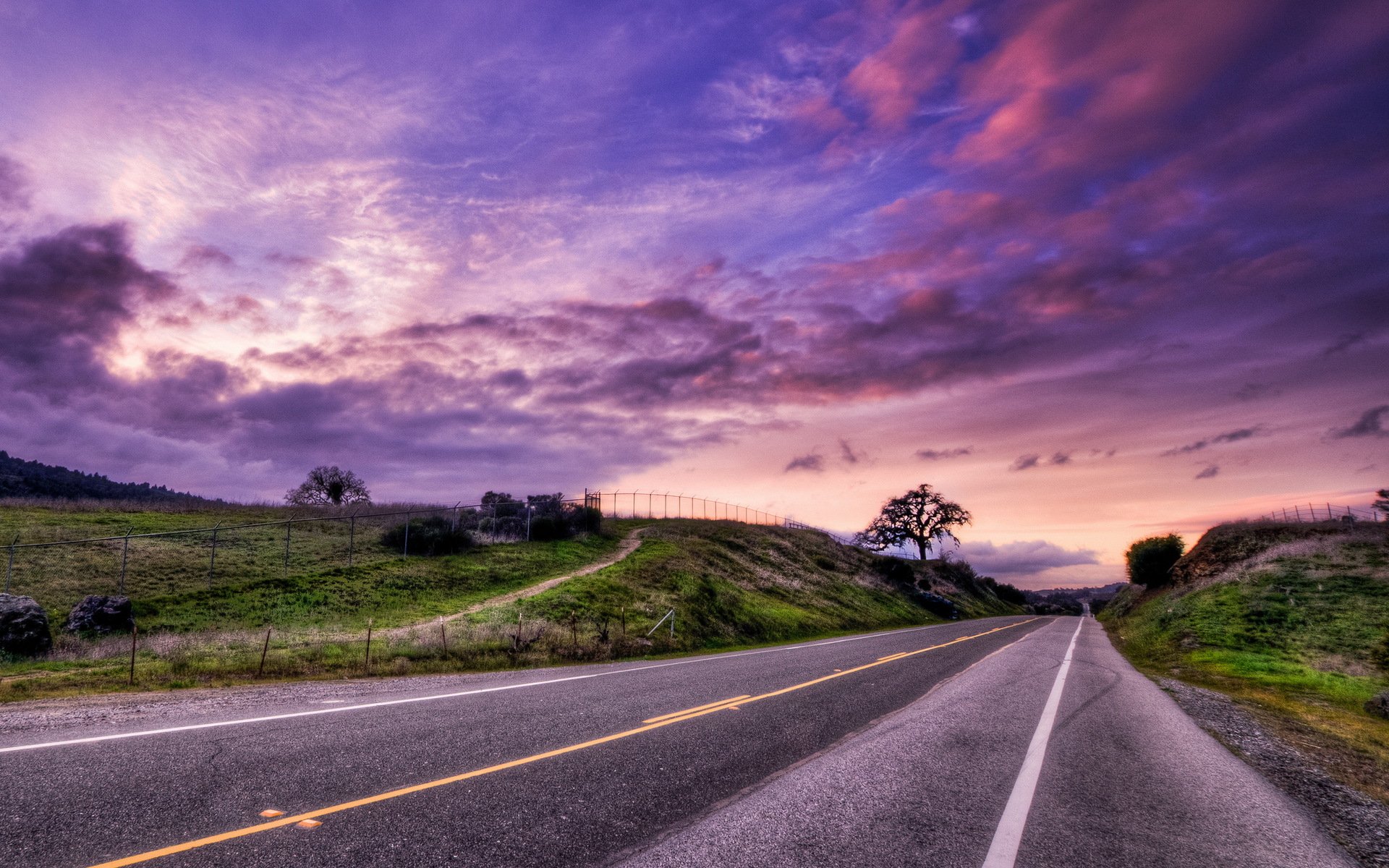 закат дорога пейзаж hdr