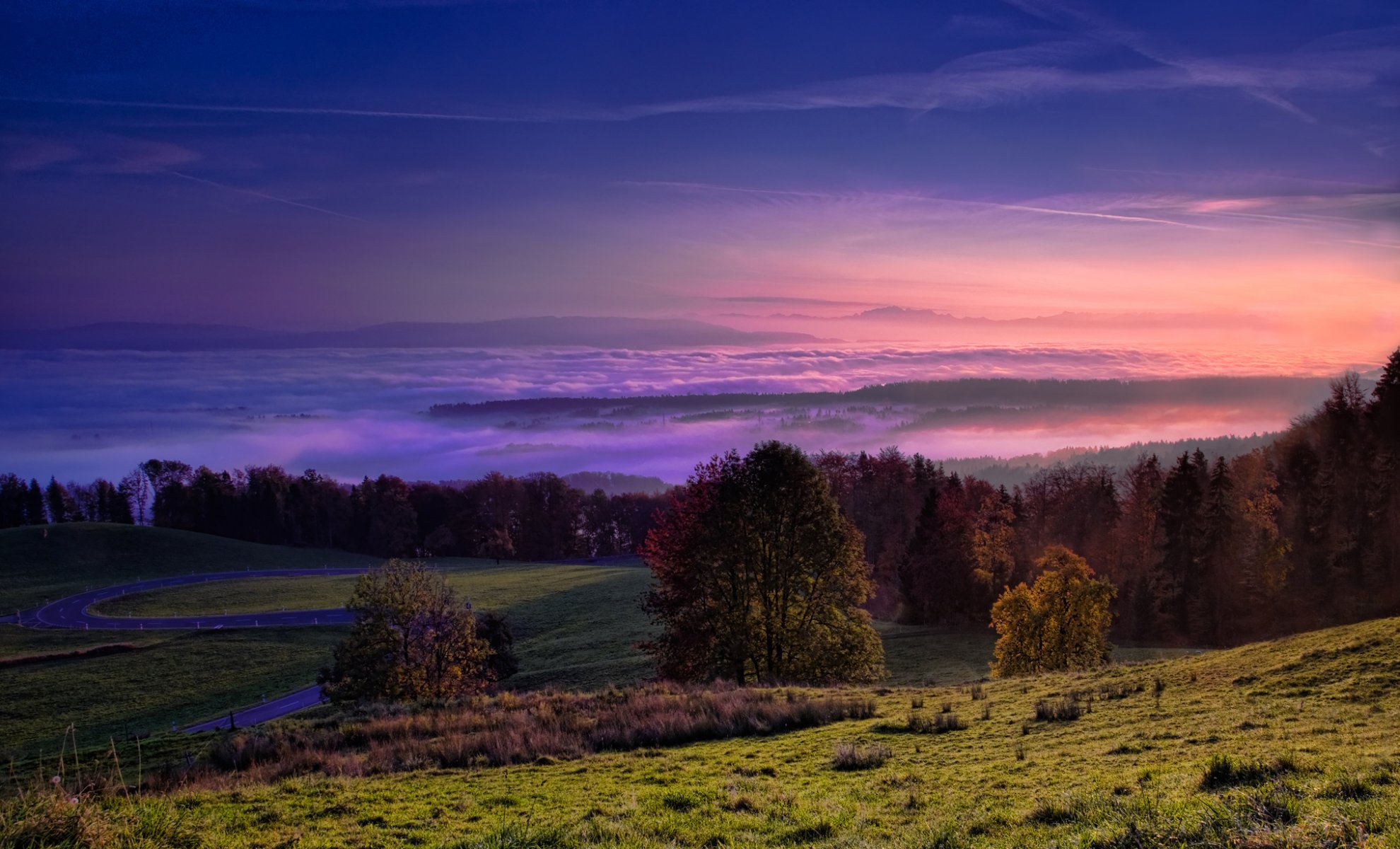 valle foreste cielo nebbia