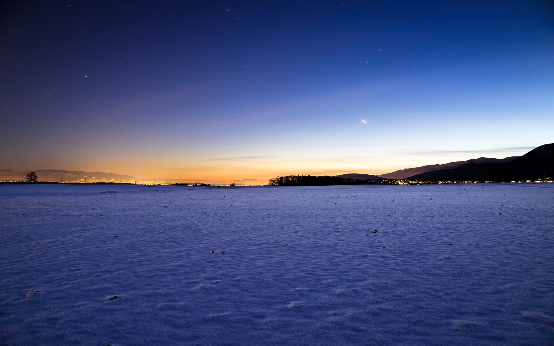 landscape nature winter snow sunset sun sky star stars 2560x1600