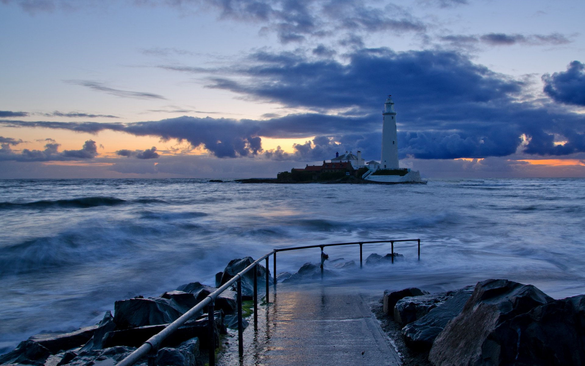 noche mar faro paisaje