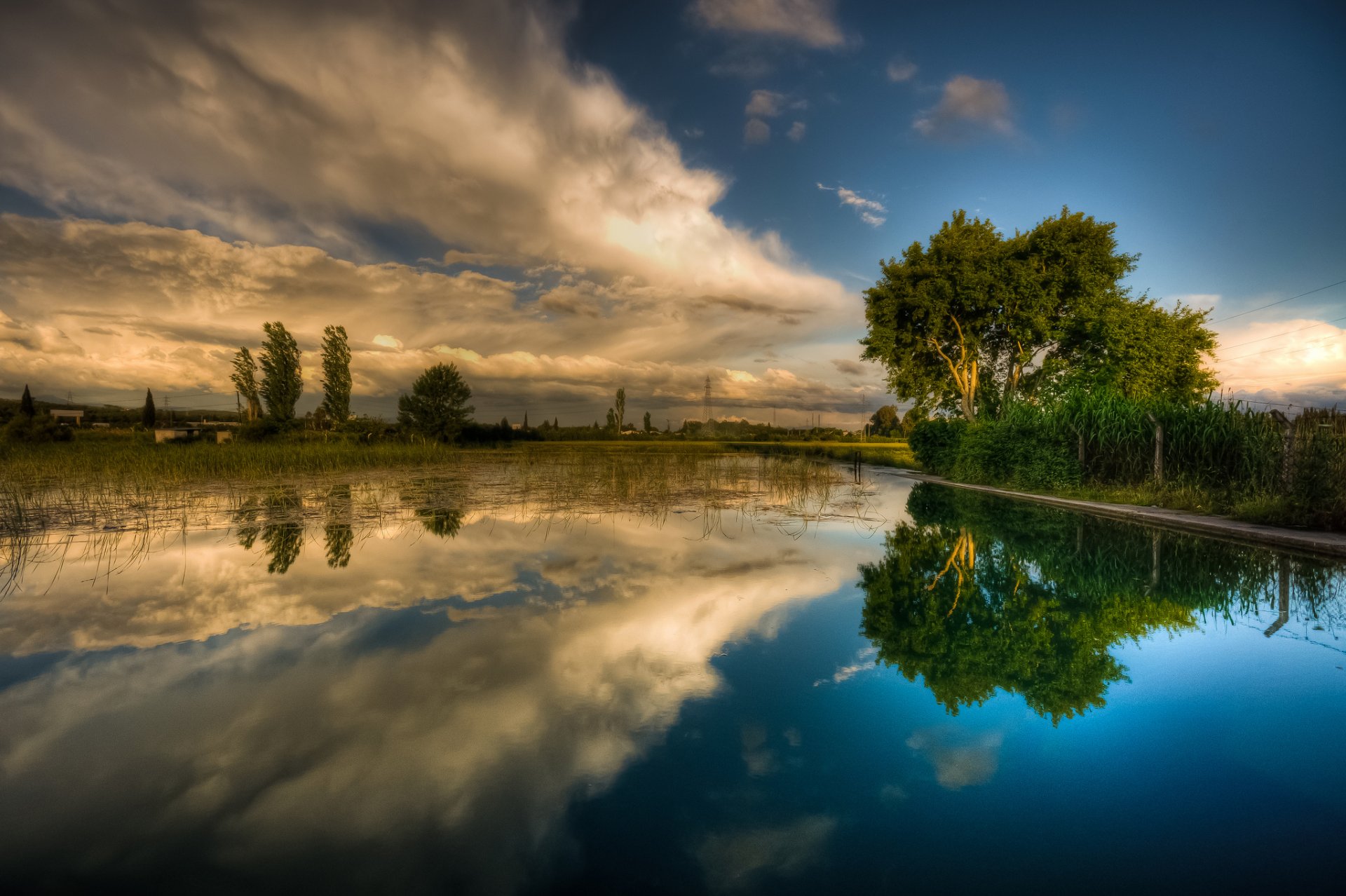 cielo nubes verano primavera lago árboles