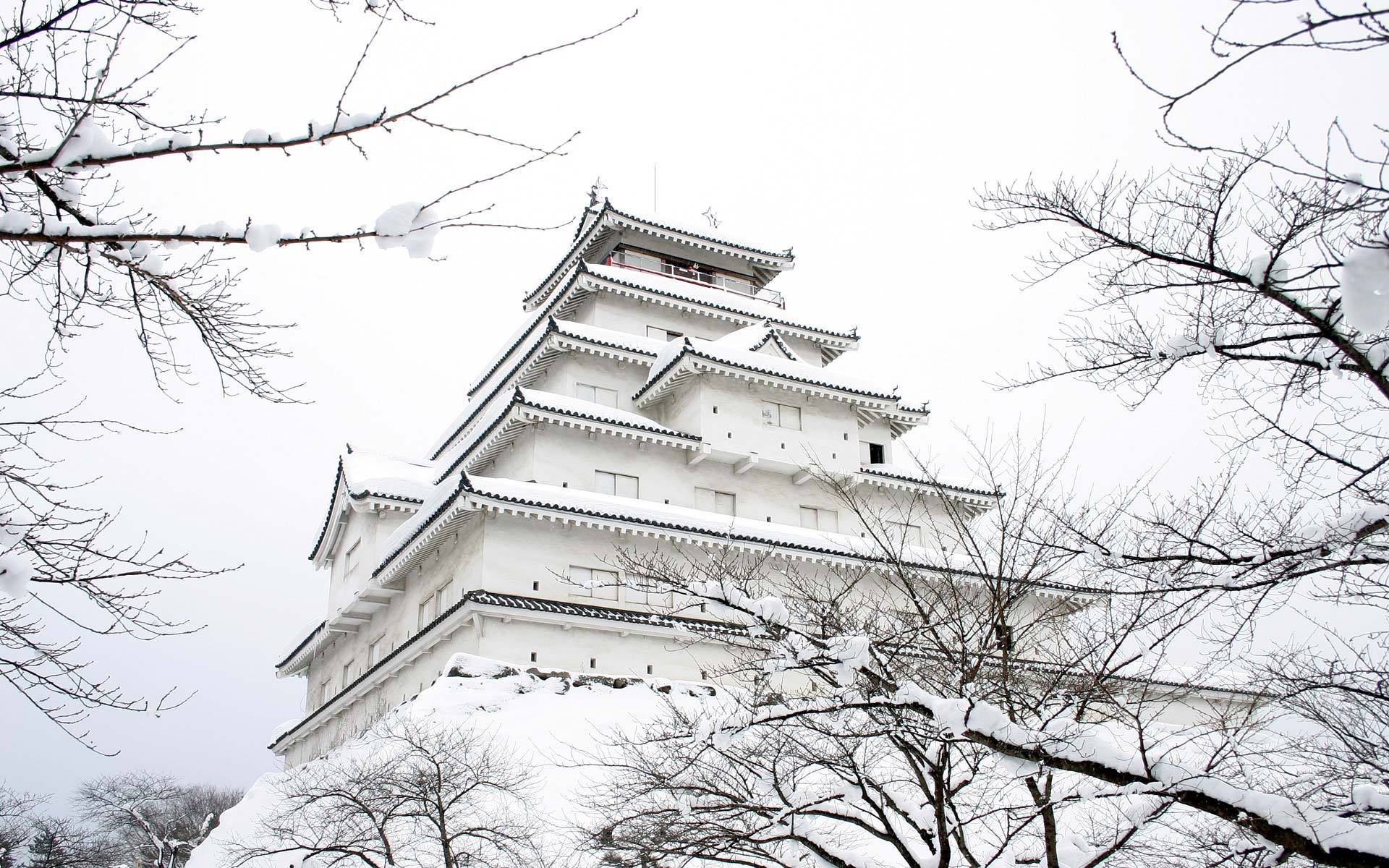 japan schloss schnee winter garten