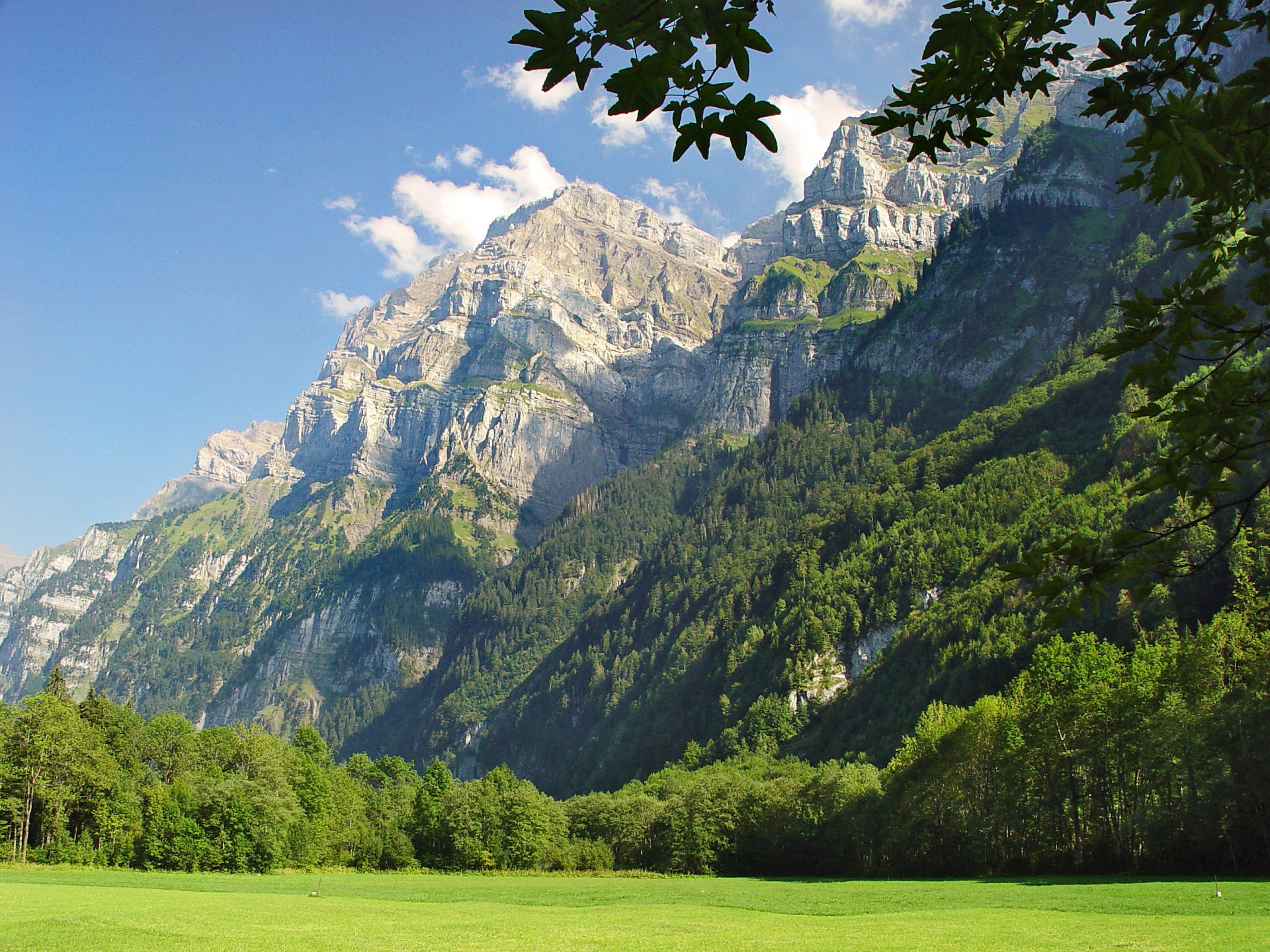 berge wiese wald himmel wolken