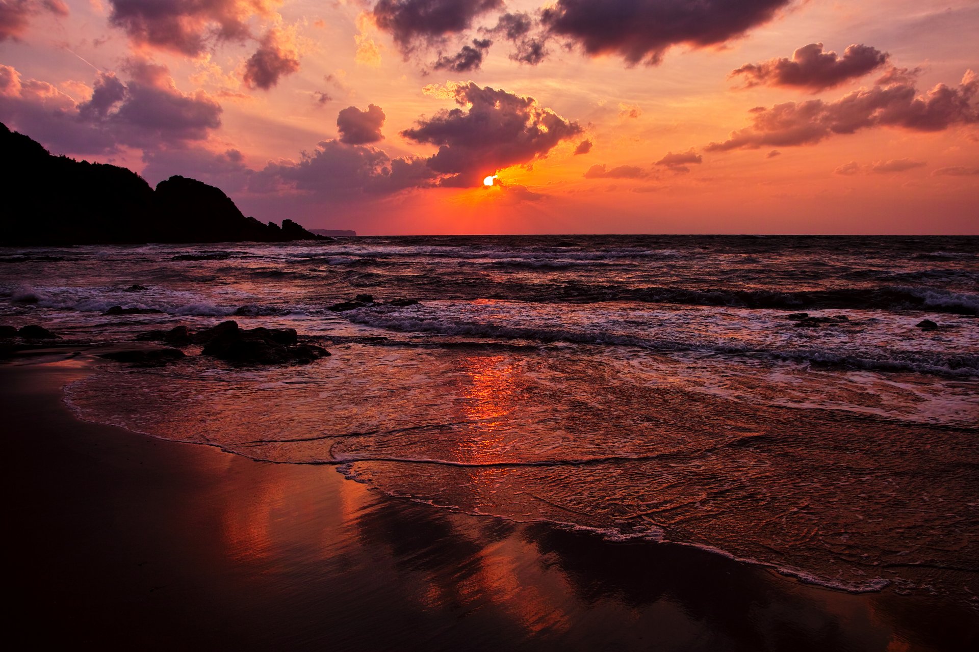 mer ciel coucher de soleil plage