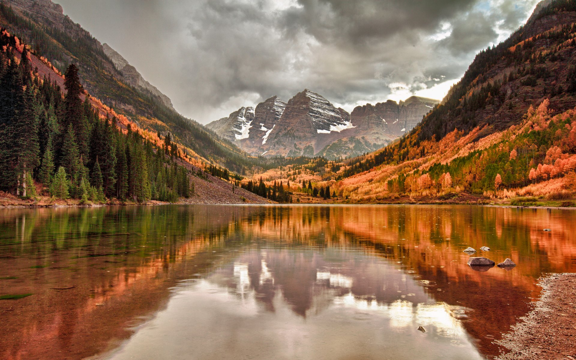 berge felsen see himmel wolken reflexion herbst