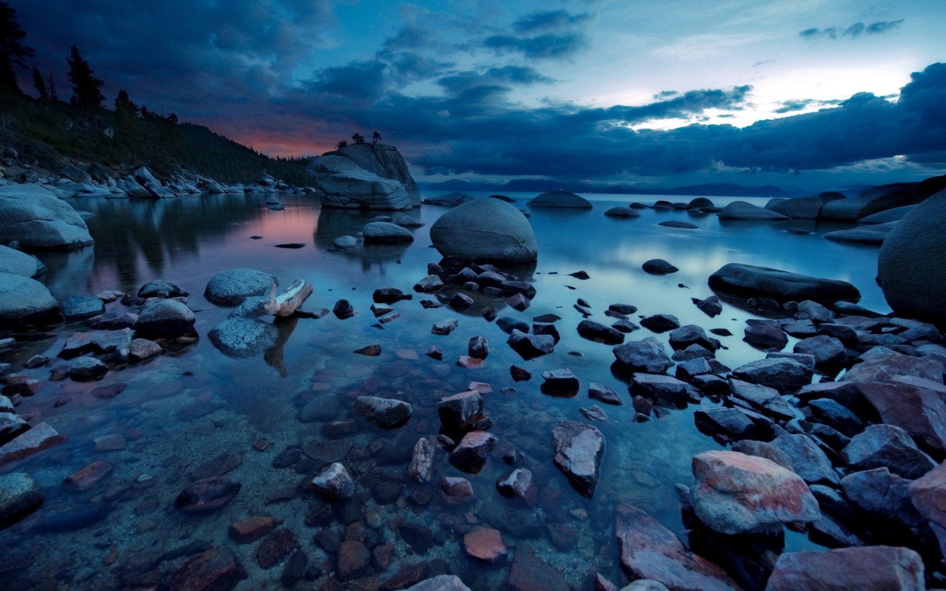 nuit lac pierres nature paysage