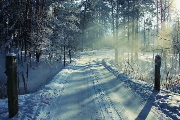 La strada invernale che porta a una fiaba